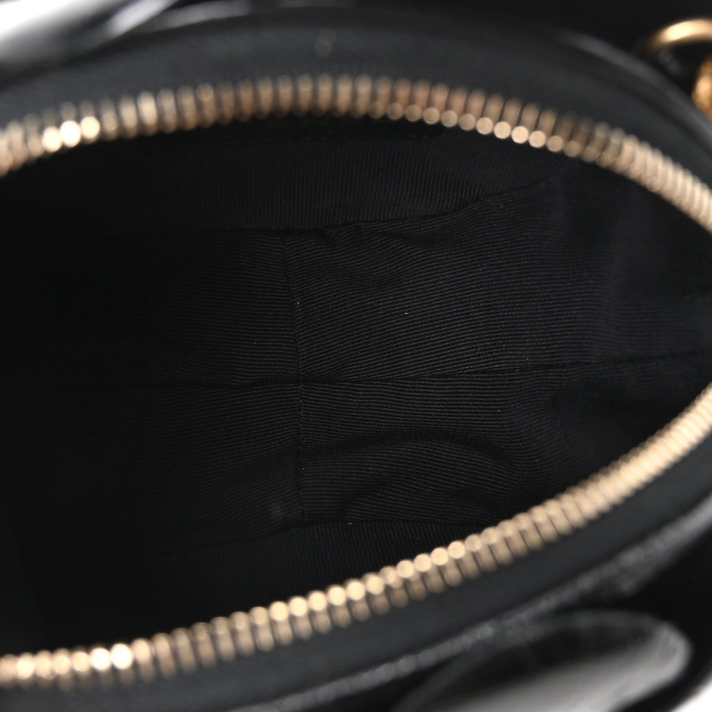 Patent Lambskin Camellia Bouquet Clutch With Chain Black