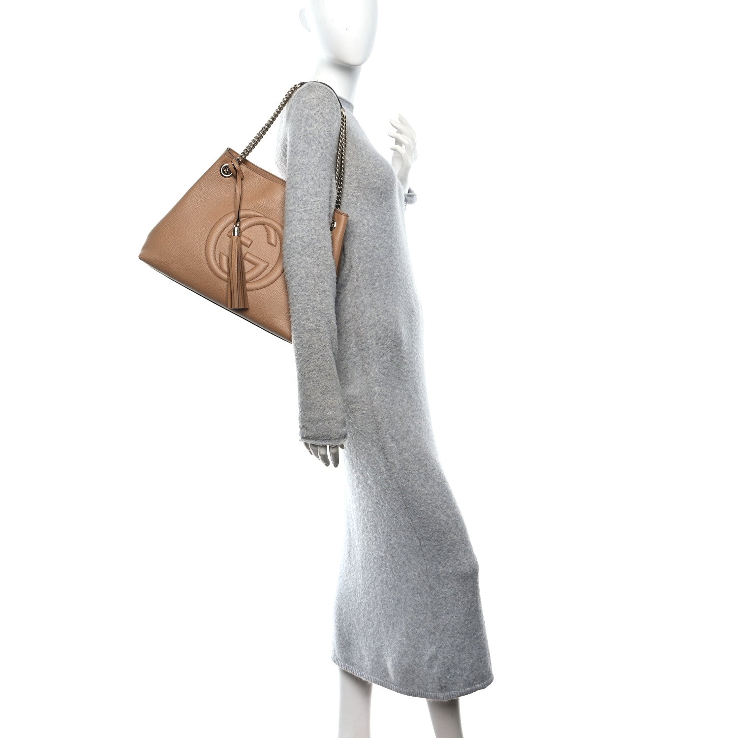 Pebbled Calfskin Medium Soho Chain Shoulder Bag Camelia
