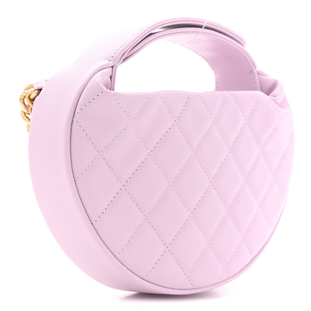 Shiny Caviar Quilted Bow Pouch Hobo Light Purple