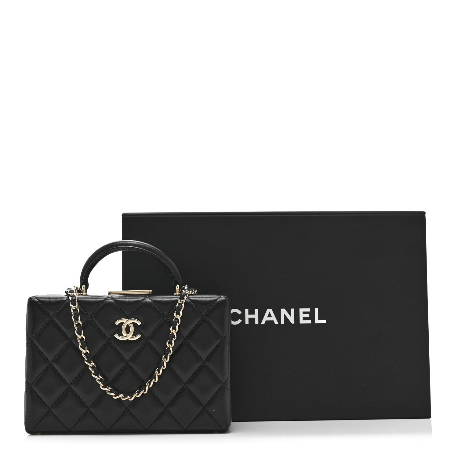 Lambskin Quilted Small CC Top Handle Box Bag Black