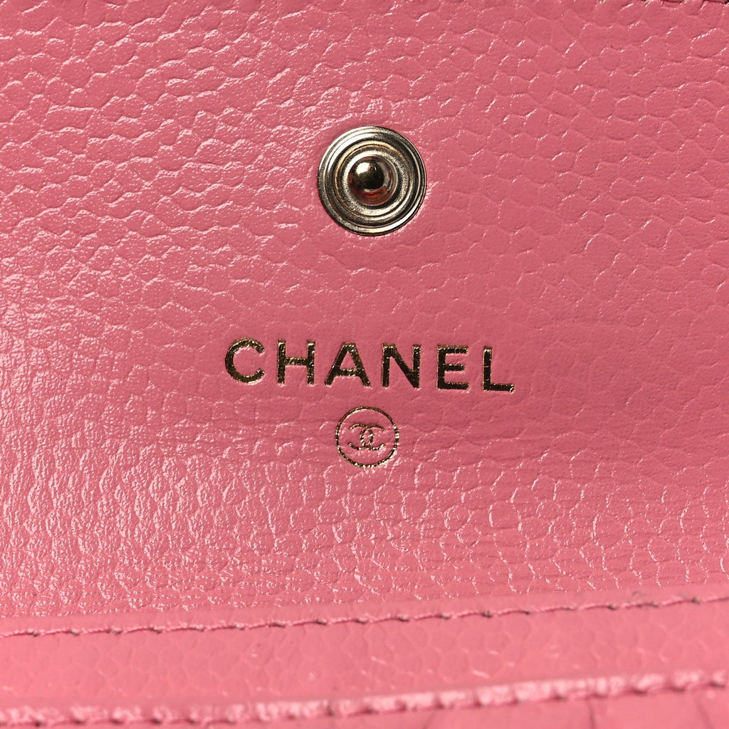Caviar Camellia Embossed  Holder Wallet Pink