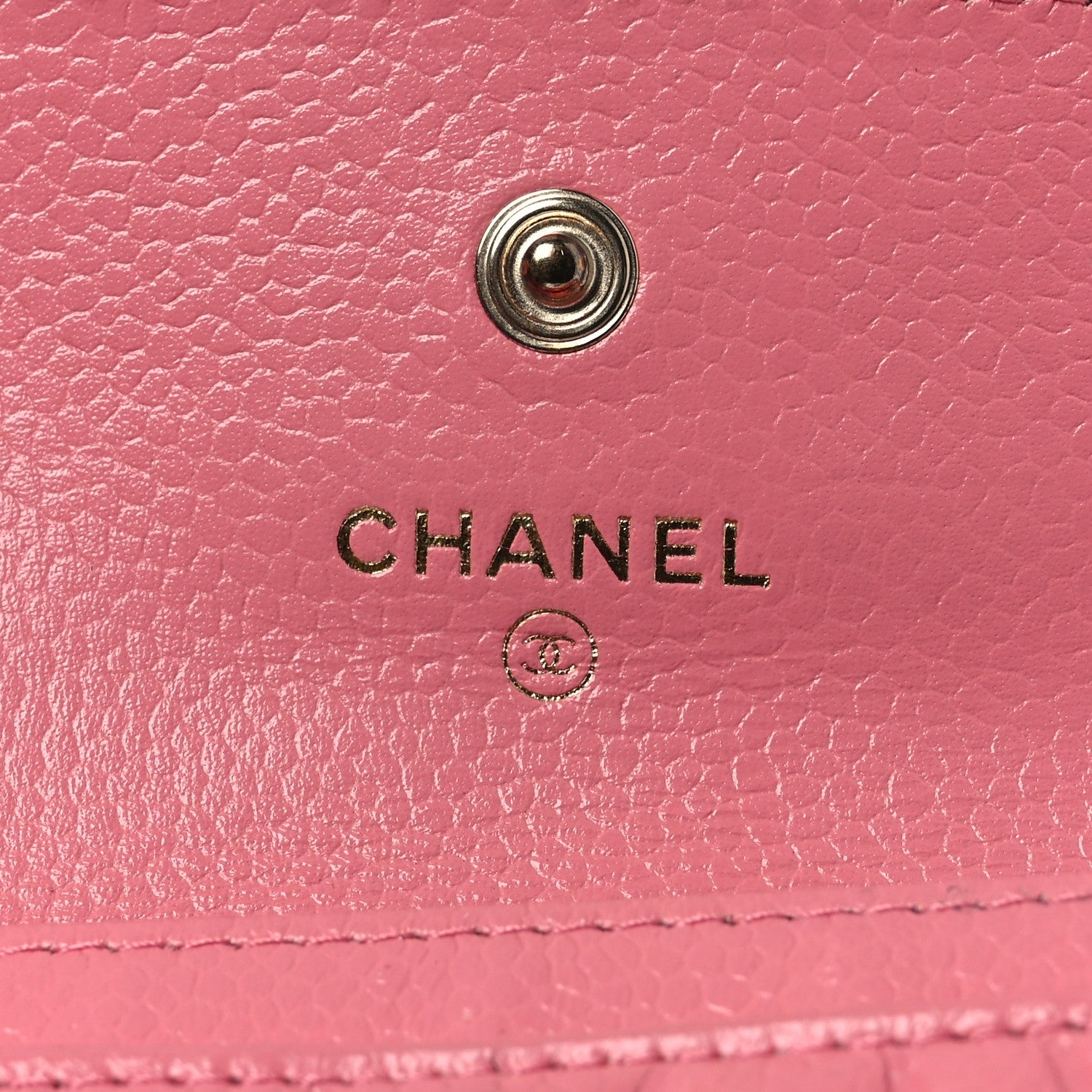 Caviar Camellia Embossed  Holder Wallet Pink