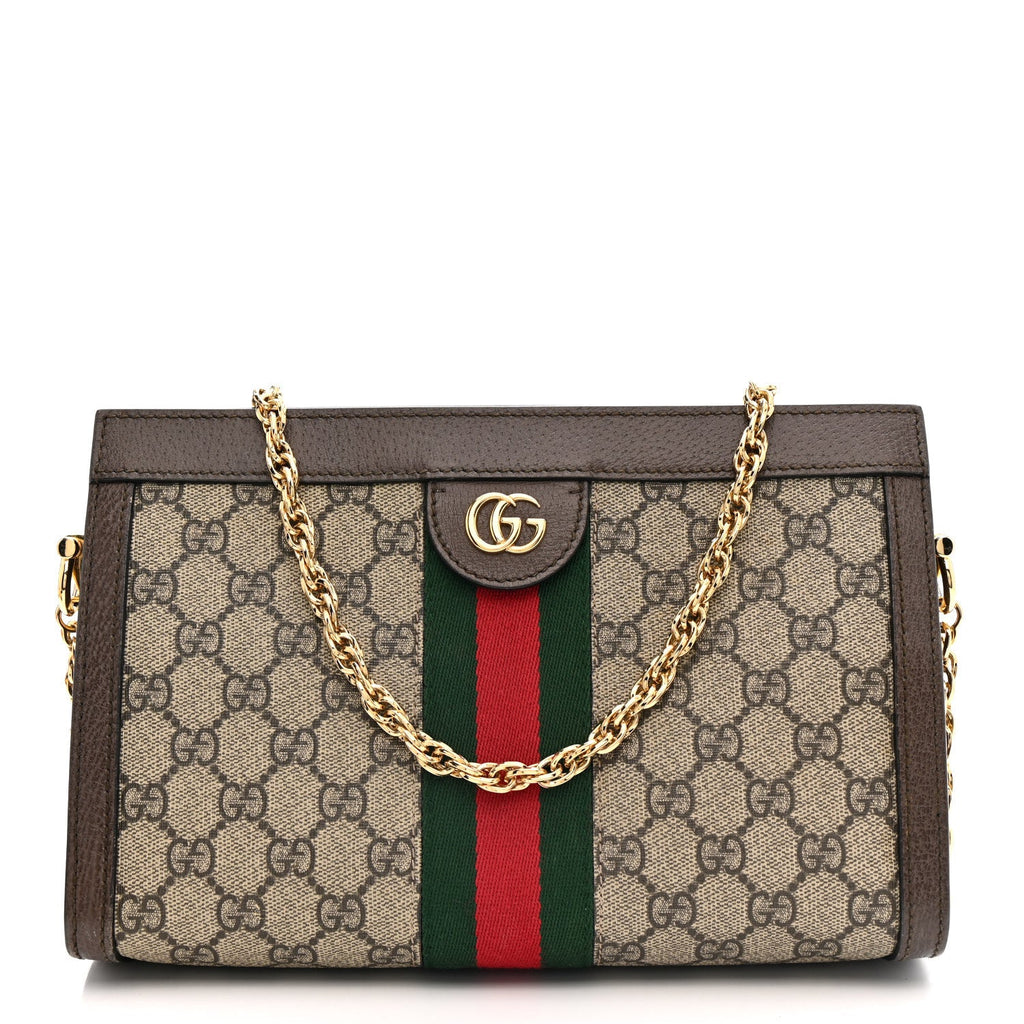 GG Supreme Monogram Web Small Ophidia Chain Shoulder Bag Brown