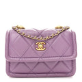 Shiny Lambskin Quilted Extra Mini Flap Purple