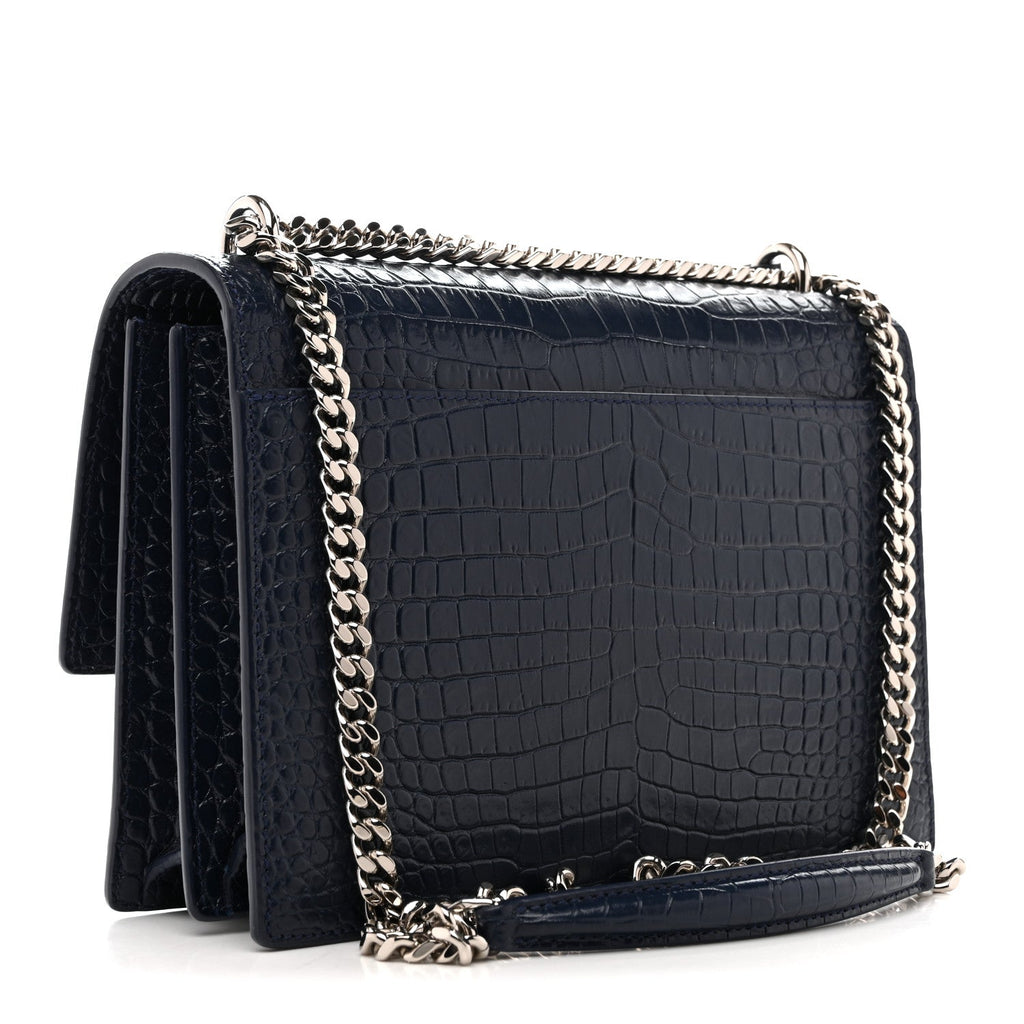 Calfskin Crocodile Embossed Medium Monogram Sunset Navy