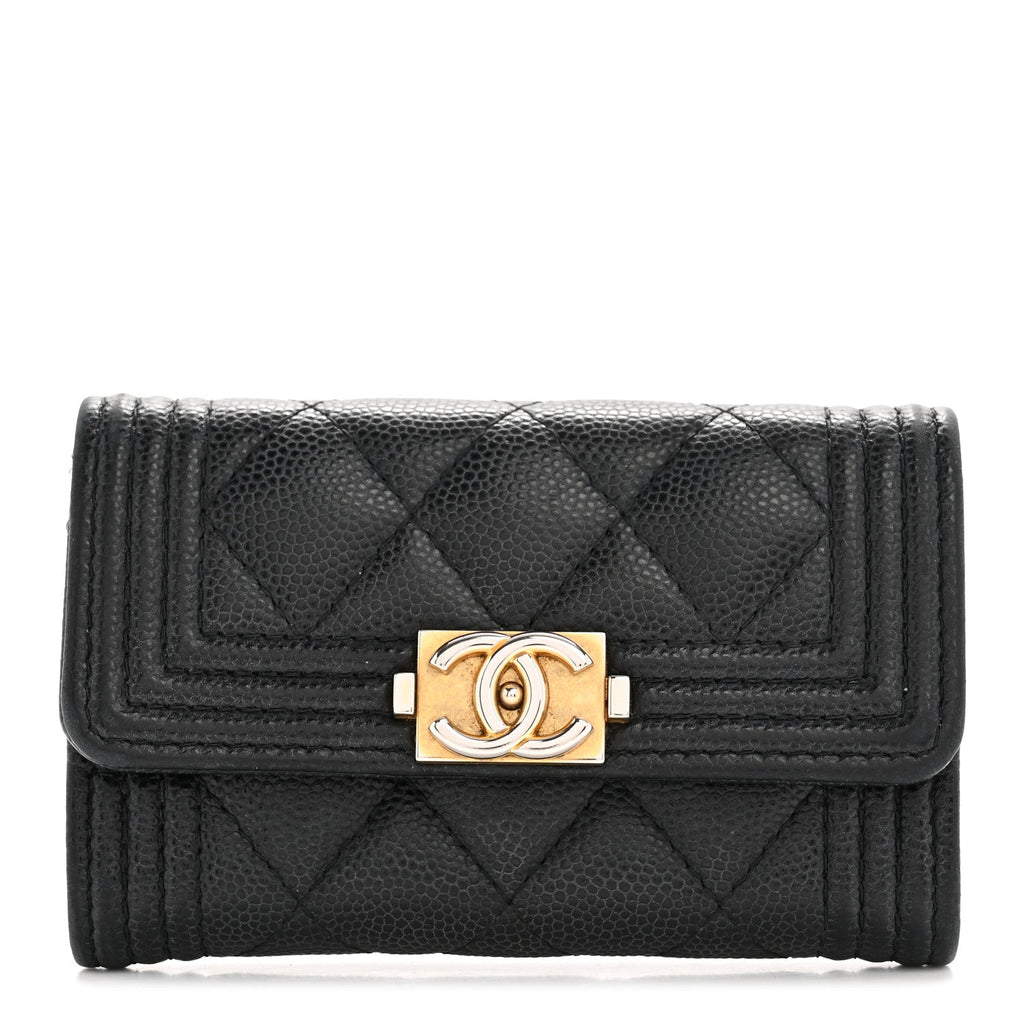 Caviar Quilted Boy Flap  Holder Black