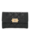 Caviar Quilted Boy Flap  Holder Black