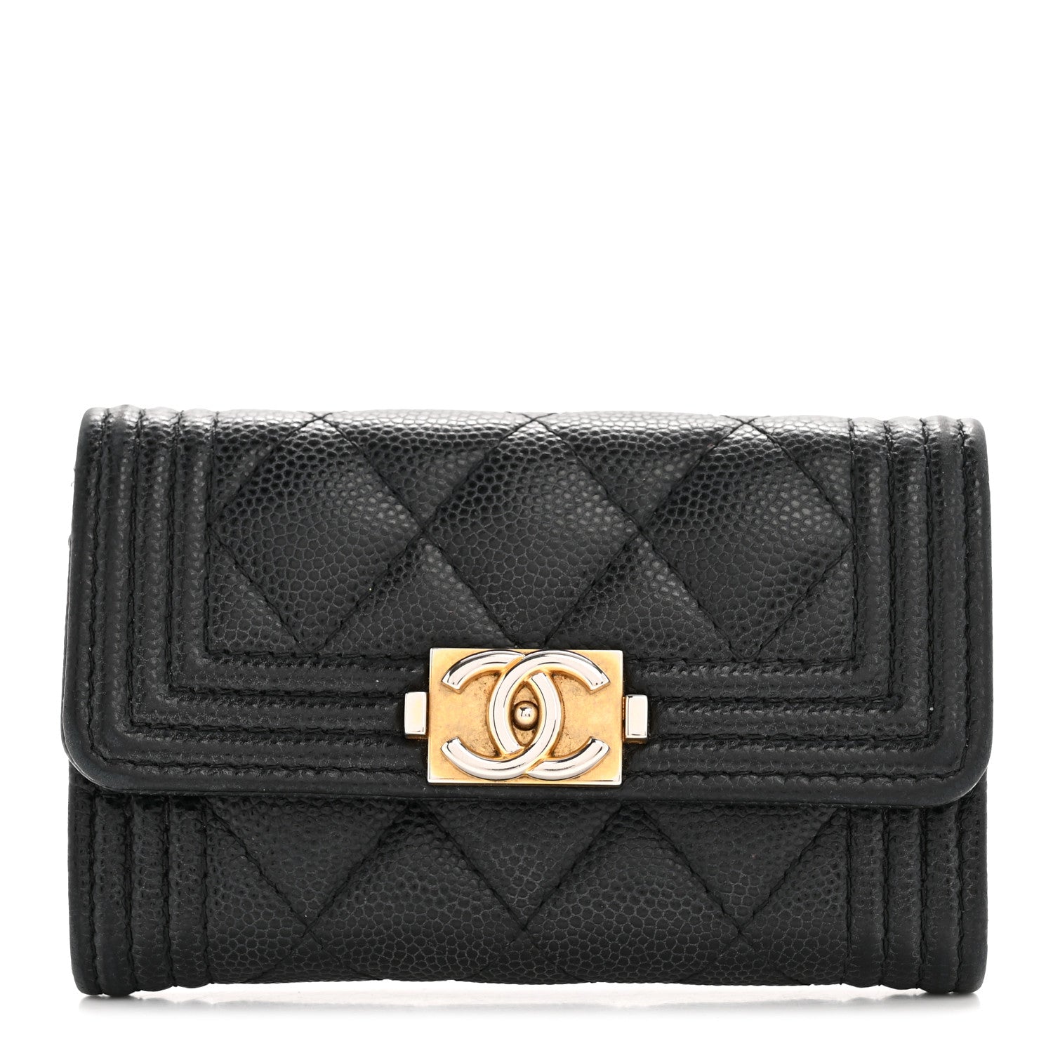 Caviar Quilted Boy Flap  Holder Black