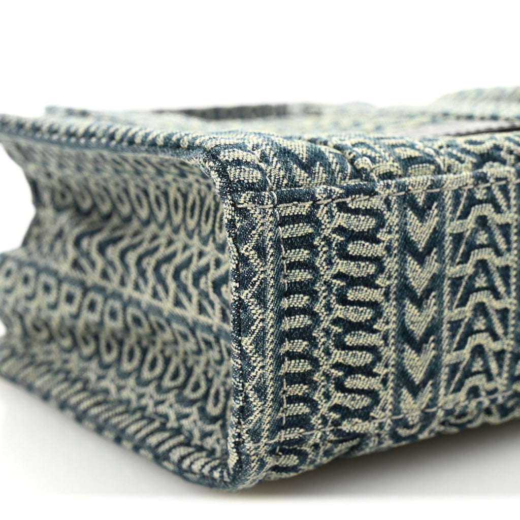 Cotton Washed Monogram Denim Crossbody Tote Bag Sun Faded Denim