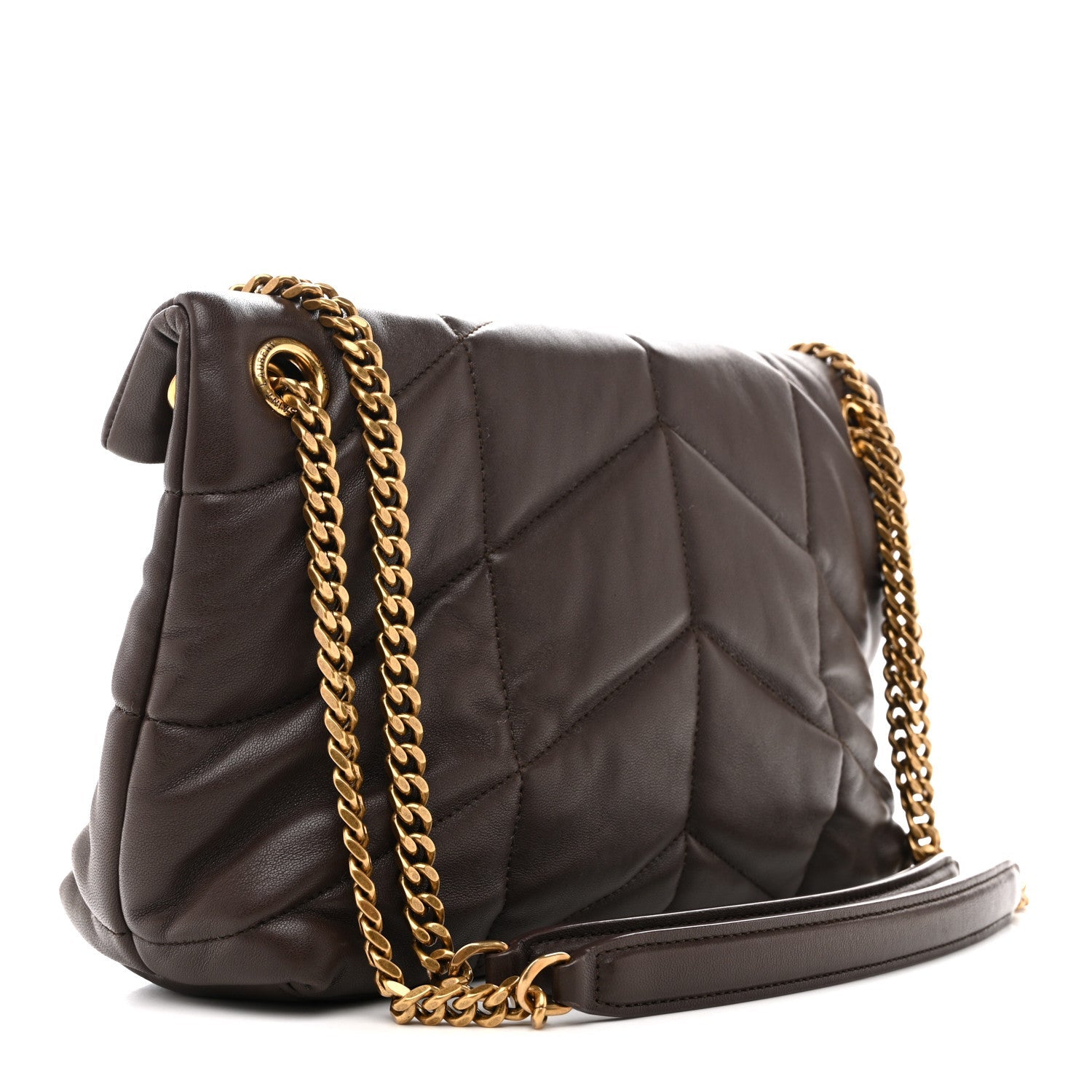 Lambskin Quilted Small Loulou Puffer Monogram Chain Satchel Dark Ganache