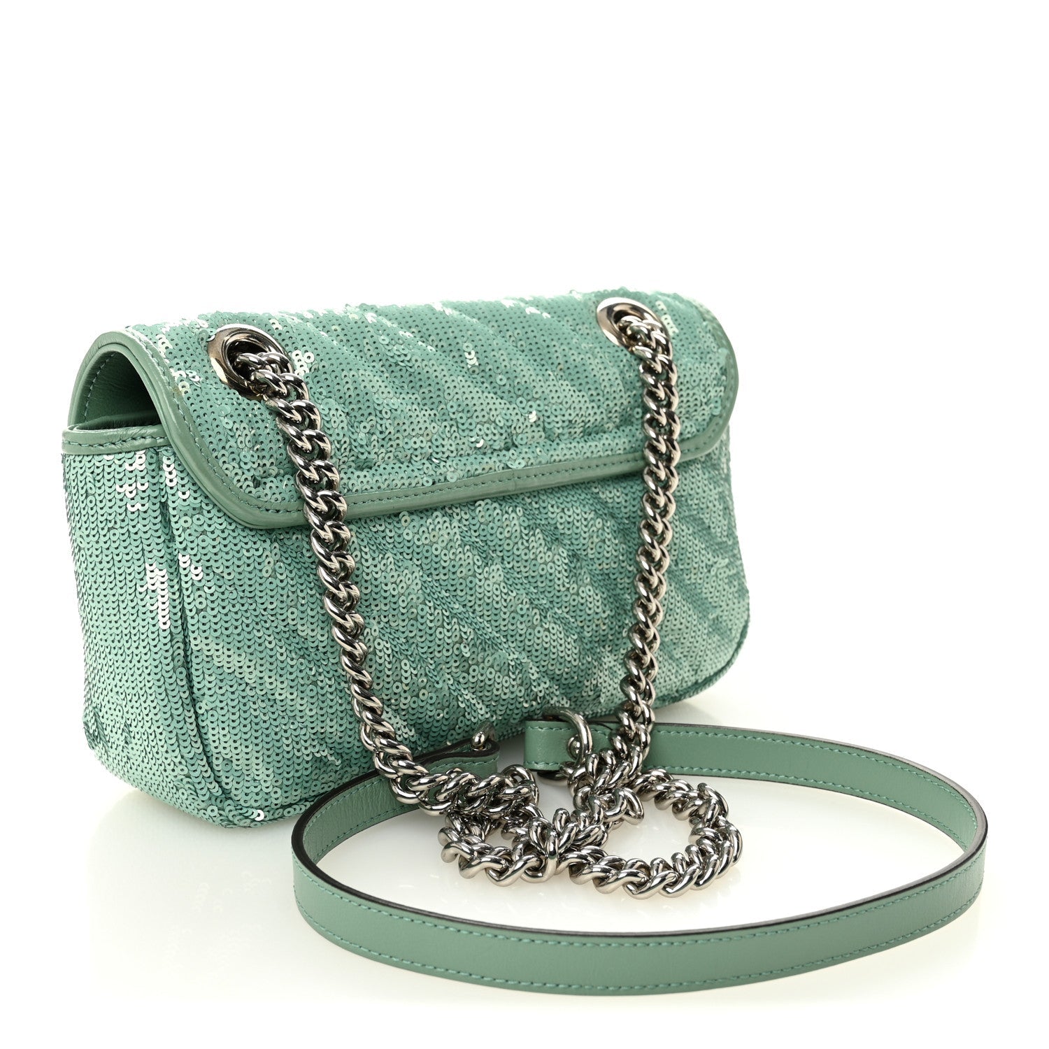Sequin Matelasse Mini GG Marmont Shoulder Bag Water Green Verde Chiaro Light Water Green