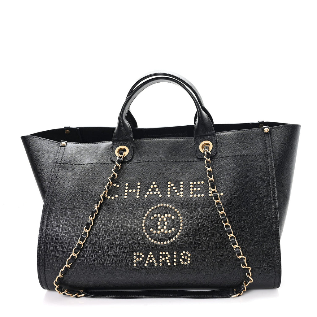 Caviar Medium Studded Deauville Tote Black
