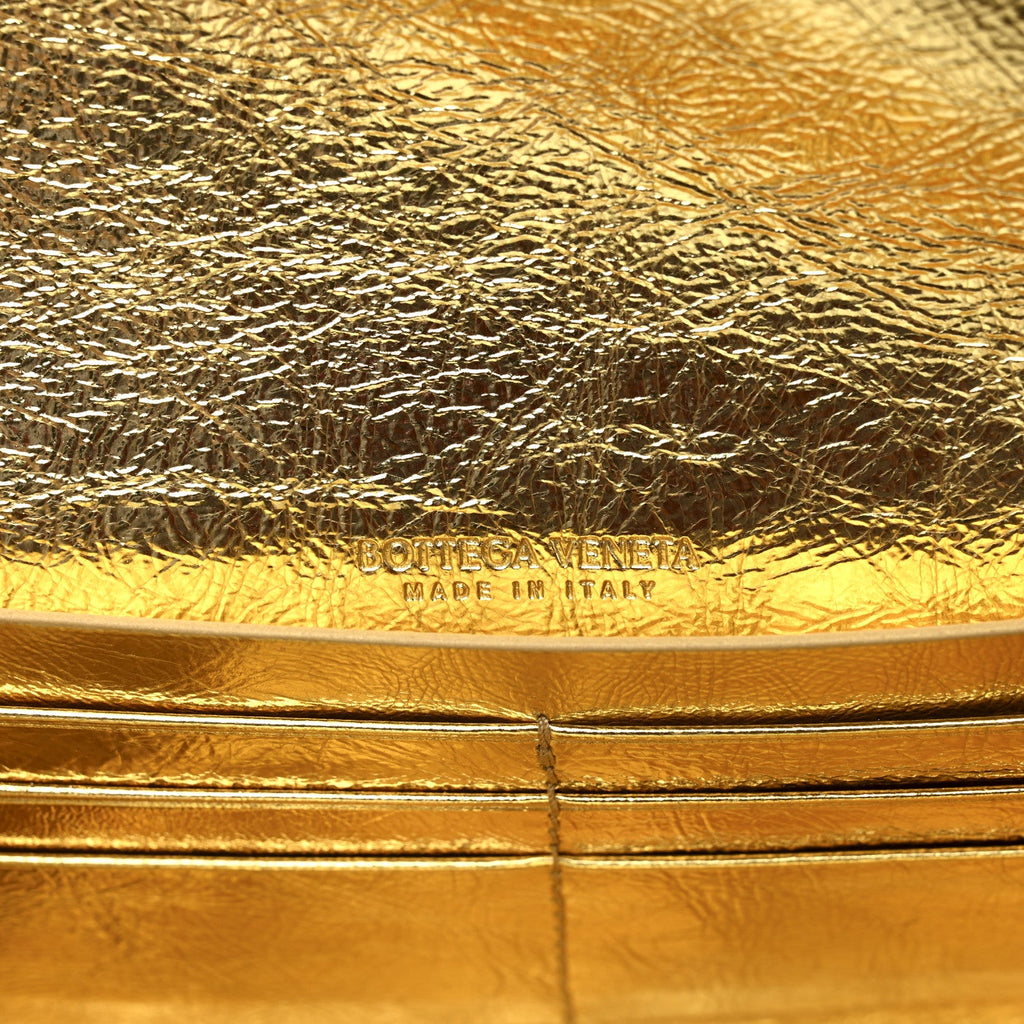 Metallic Lambskin Intrecciato Long Andiamo Top Handle Clutch Gold