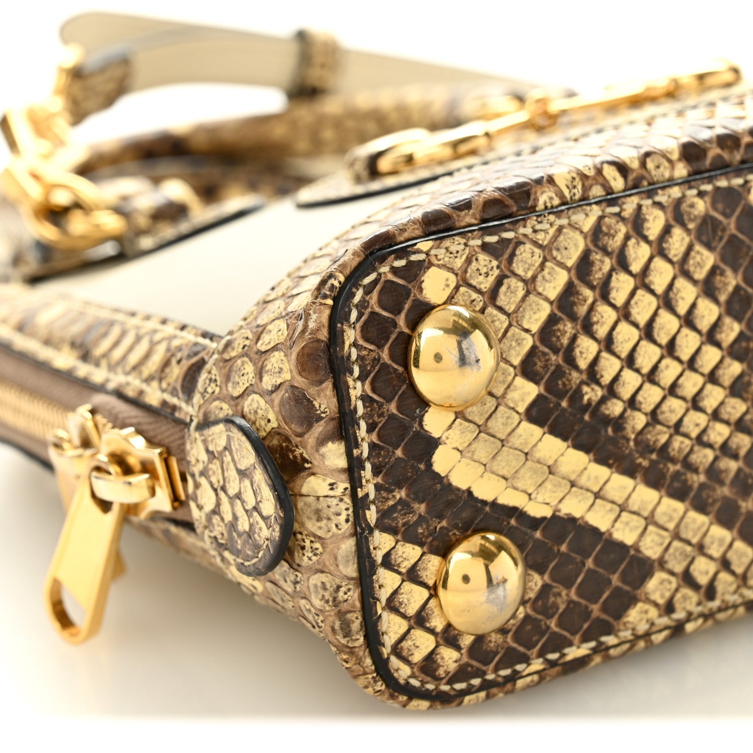 Snakeskin Boarded Plutone Calfskin Mini Horsebit 1955 Top Handle Bag White Multicolor