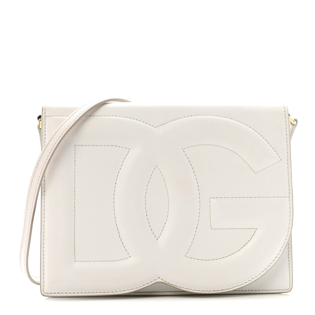 Calfskin DG Logo Flap Crossbody Bag White