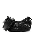 Extra Supple Calfskin Crystal Crocodile Embossed Le Cagole Shoulder Bag XS Black