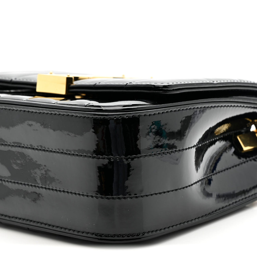 Patent Calfskin Matelasse Monogram Small Vicky Chain Bag Black