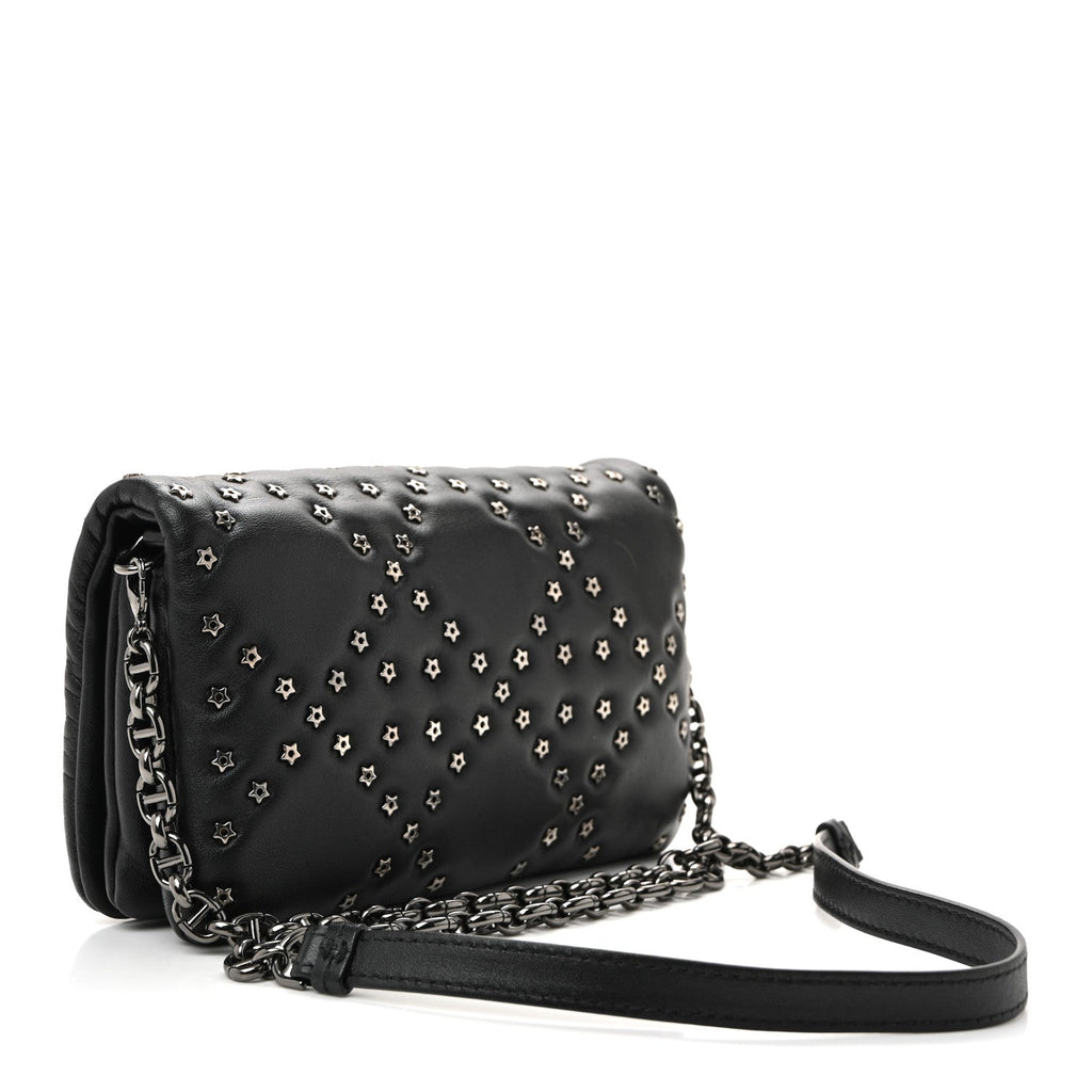 Calfskin Star Motif Macrocannage Mini Caro Bag Black