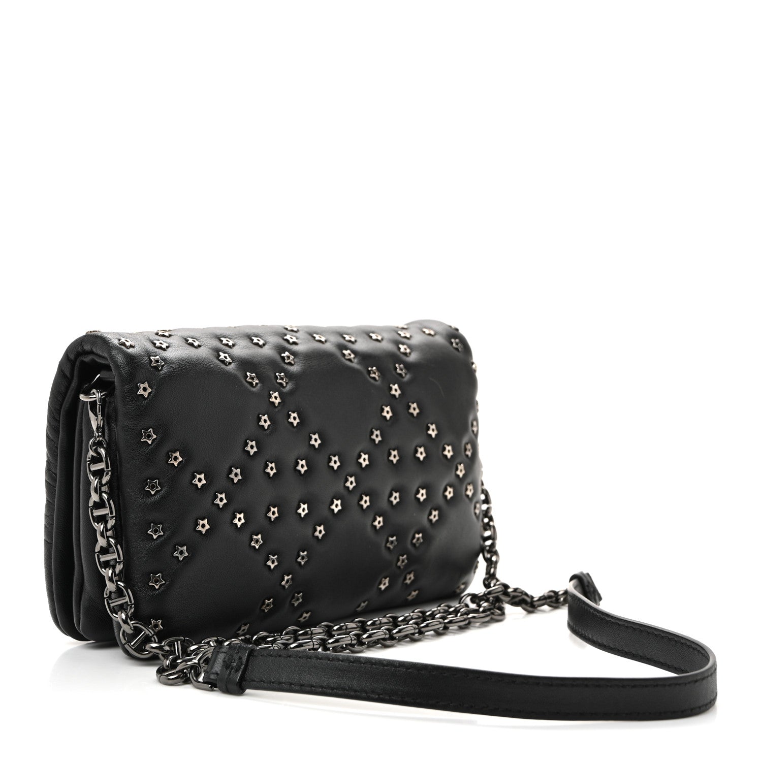 Calfskin Star Motif Macrocannage Mini Caro Bag Black