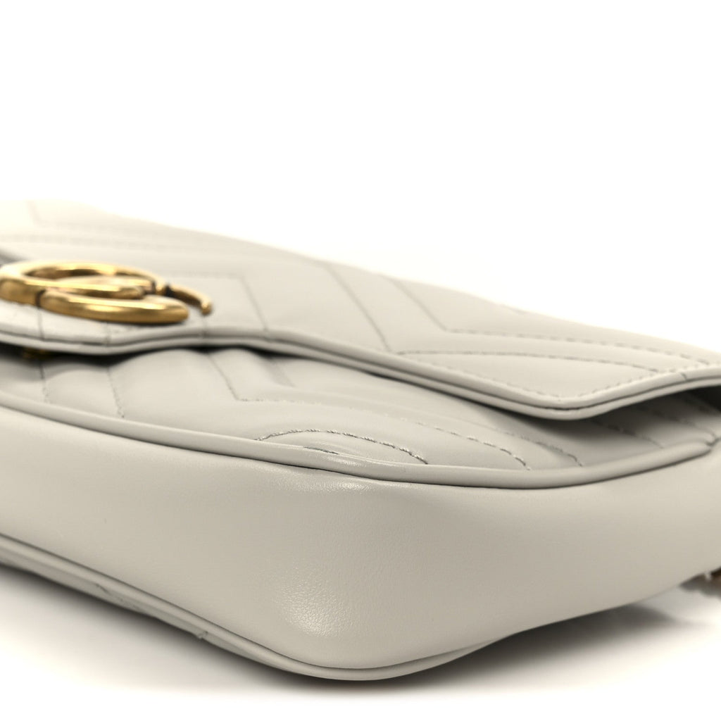 Calfskin Matelasse Mini GG Marmont Shoulder Bag With  Holder White Light Grey