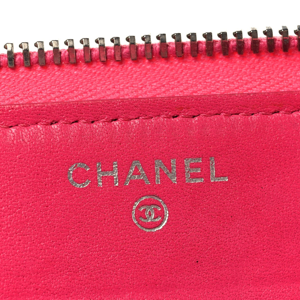 Lambskin Quilted Large Zip Around Organizer Wallet Pink