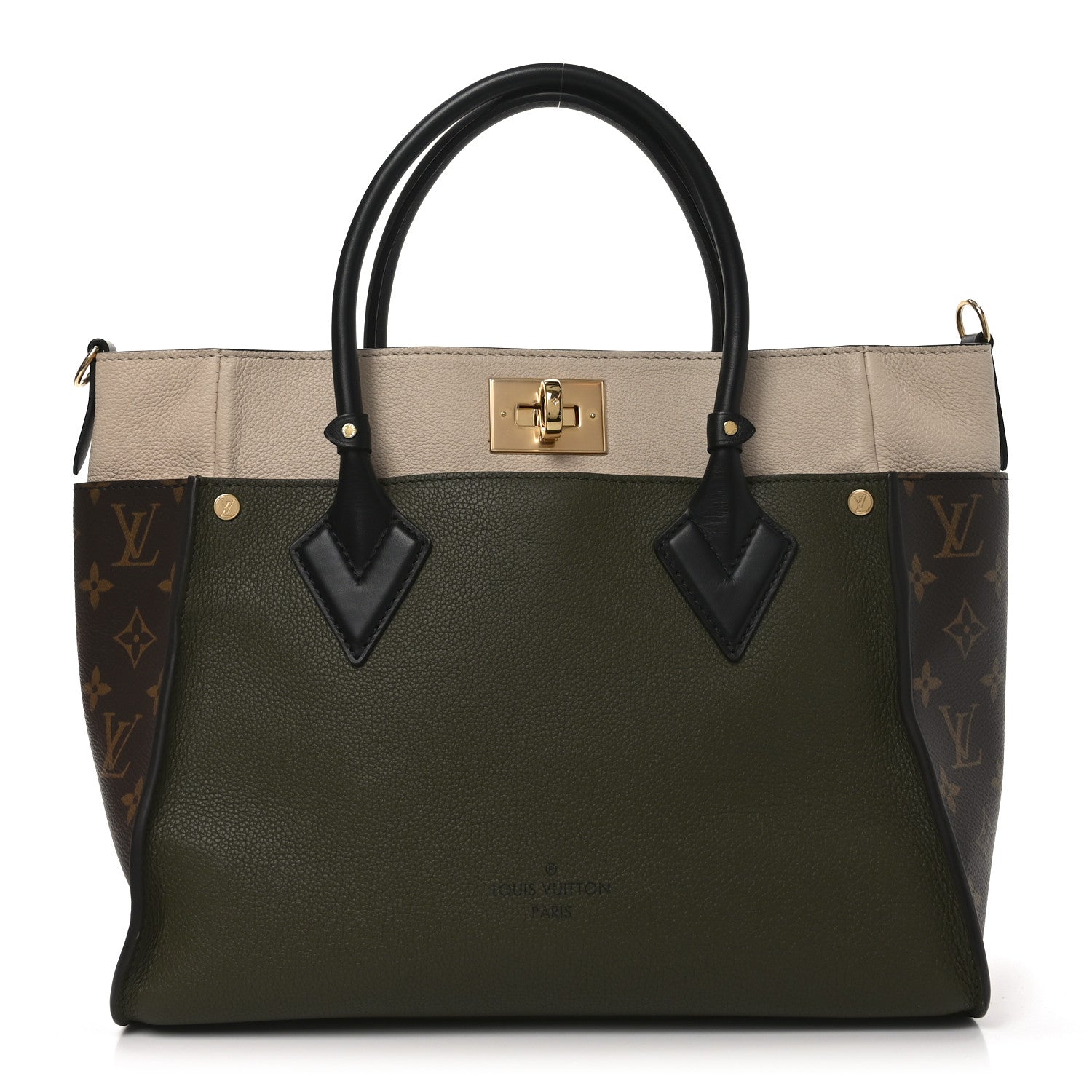 Calfskin Monogram On My Side MM Laurier Green Toffee Latte Beige