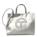 Metallic Vegan Leather Medium Shopping Bag Silver