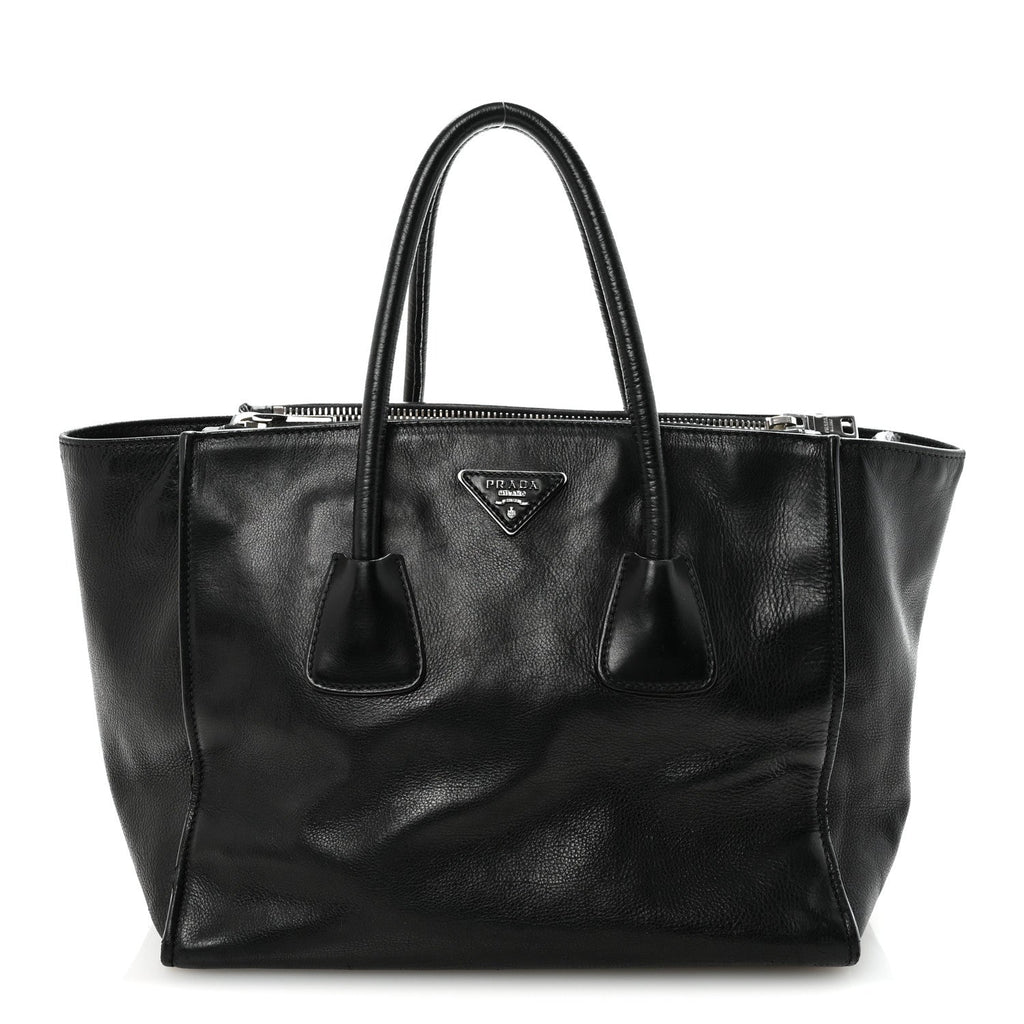 Glace Calf Twin Pocket Tote Black