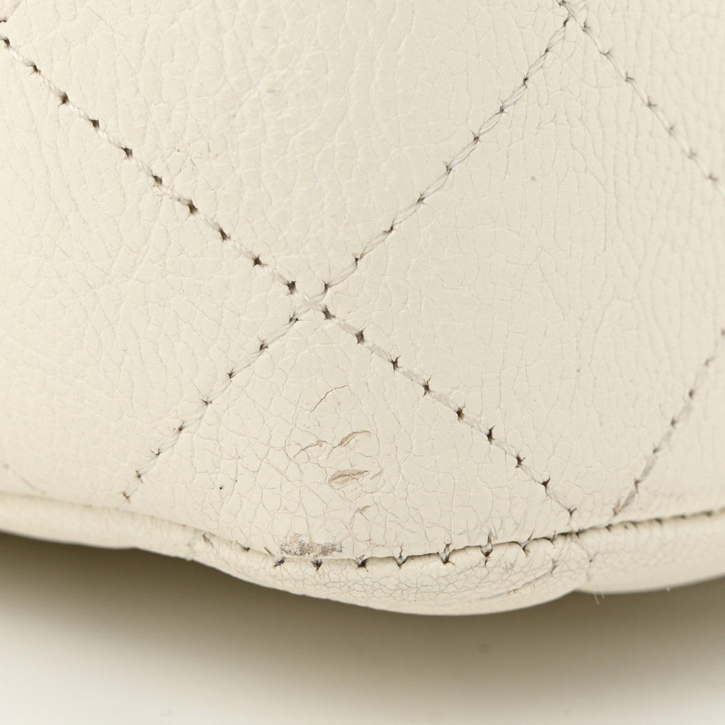 Crumpled Calfskin Quilted Medium Double Flap White