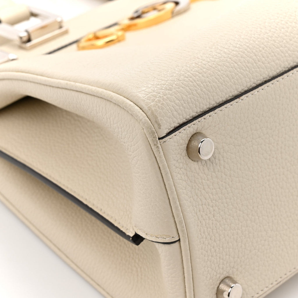 Grainy Calfskin Small Zumi Top Handle Bag Mystic White