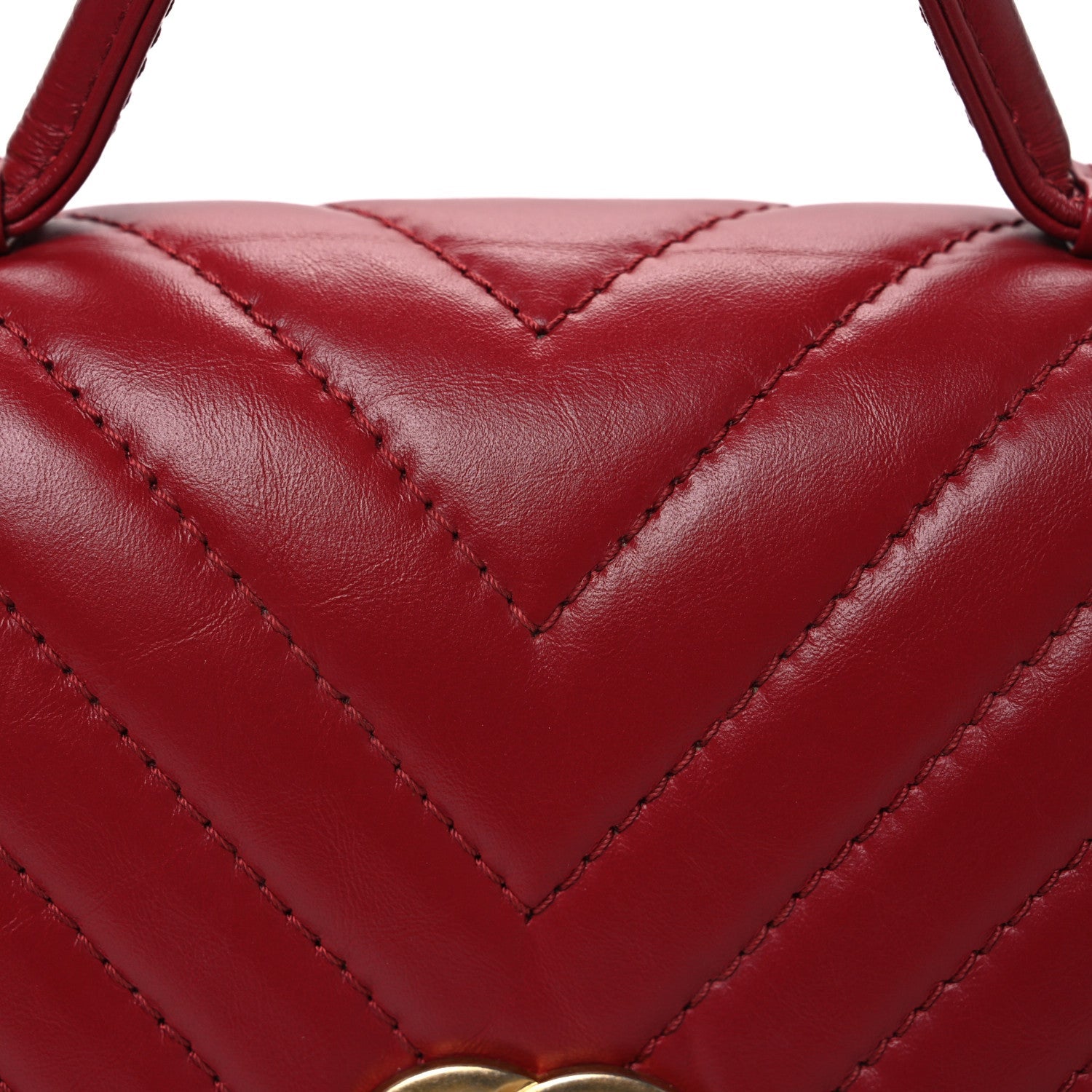 Calfskin Chevron Quilted Top Handle Flap Red
