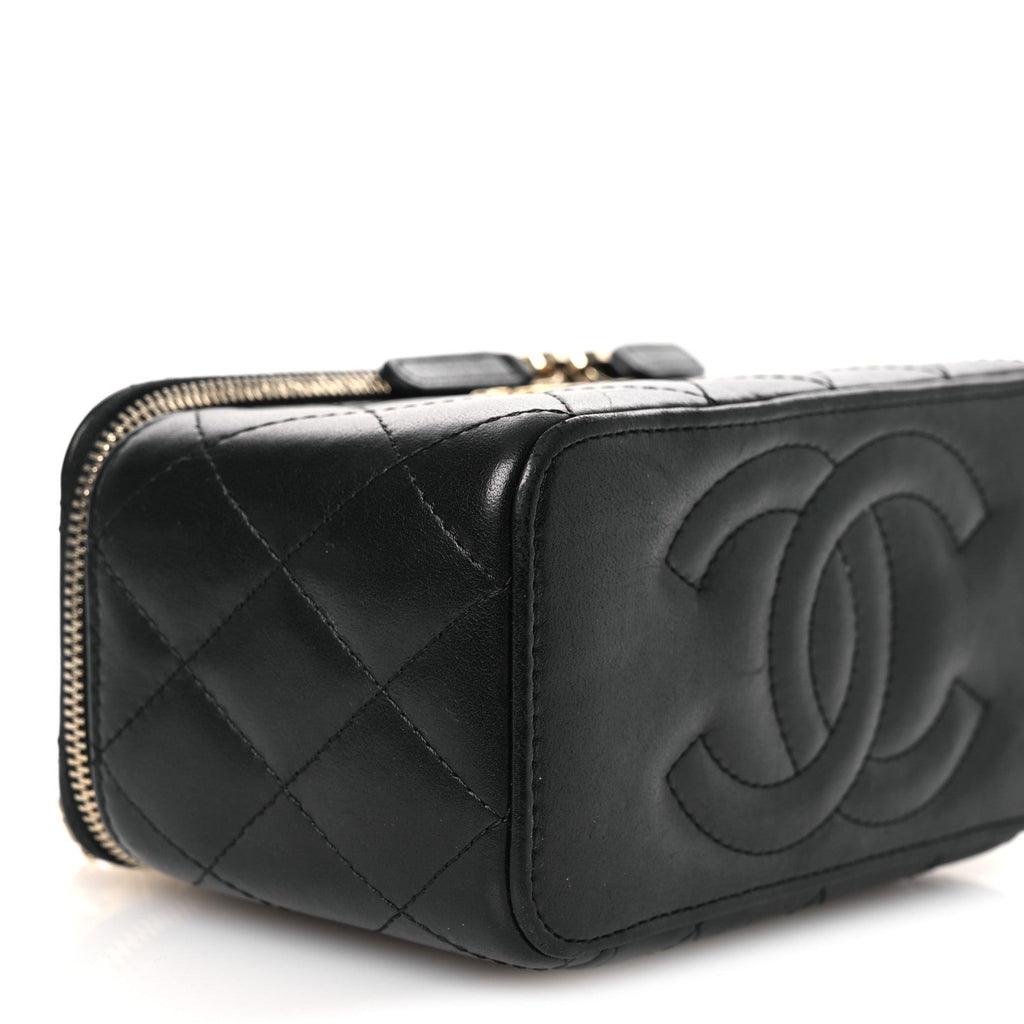 Lambskin Quilted Small Pillow Crush Vanity Case With Chain Black