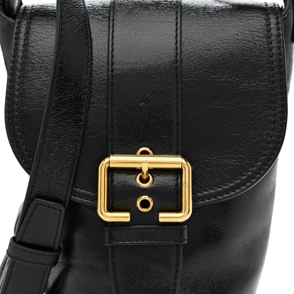 Shiny Calfskin Camera Crossbody Black