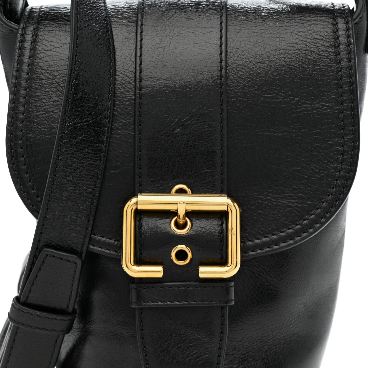 Shiny Calfskin Camera Crossbody Black