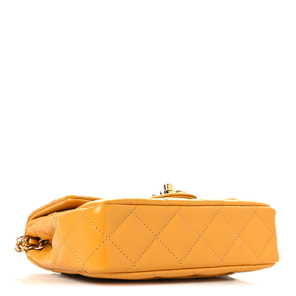Shiny Lambskin Quilted Golden Links Top Handle Flap Yellow