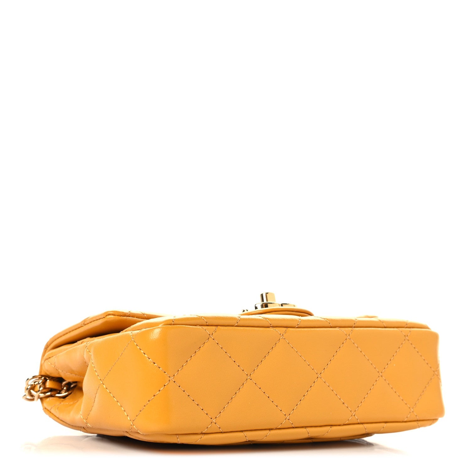 Shiny Lambskin Quilted Golden Links Top Handle Flap Yellow