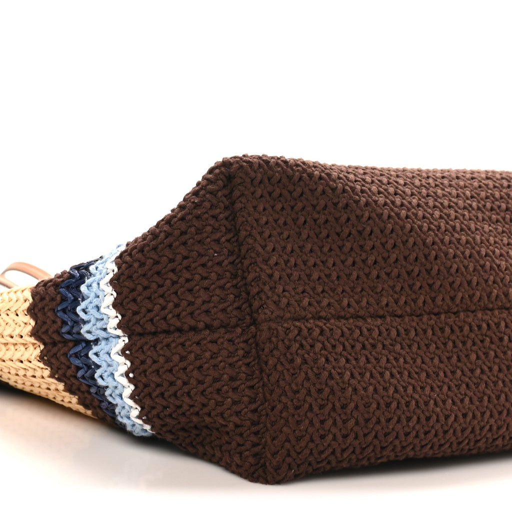Raffia Effect Crochet Large Woven Tote Cocoa Brown Celeste Natural