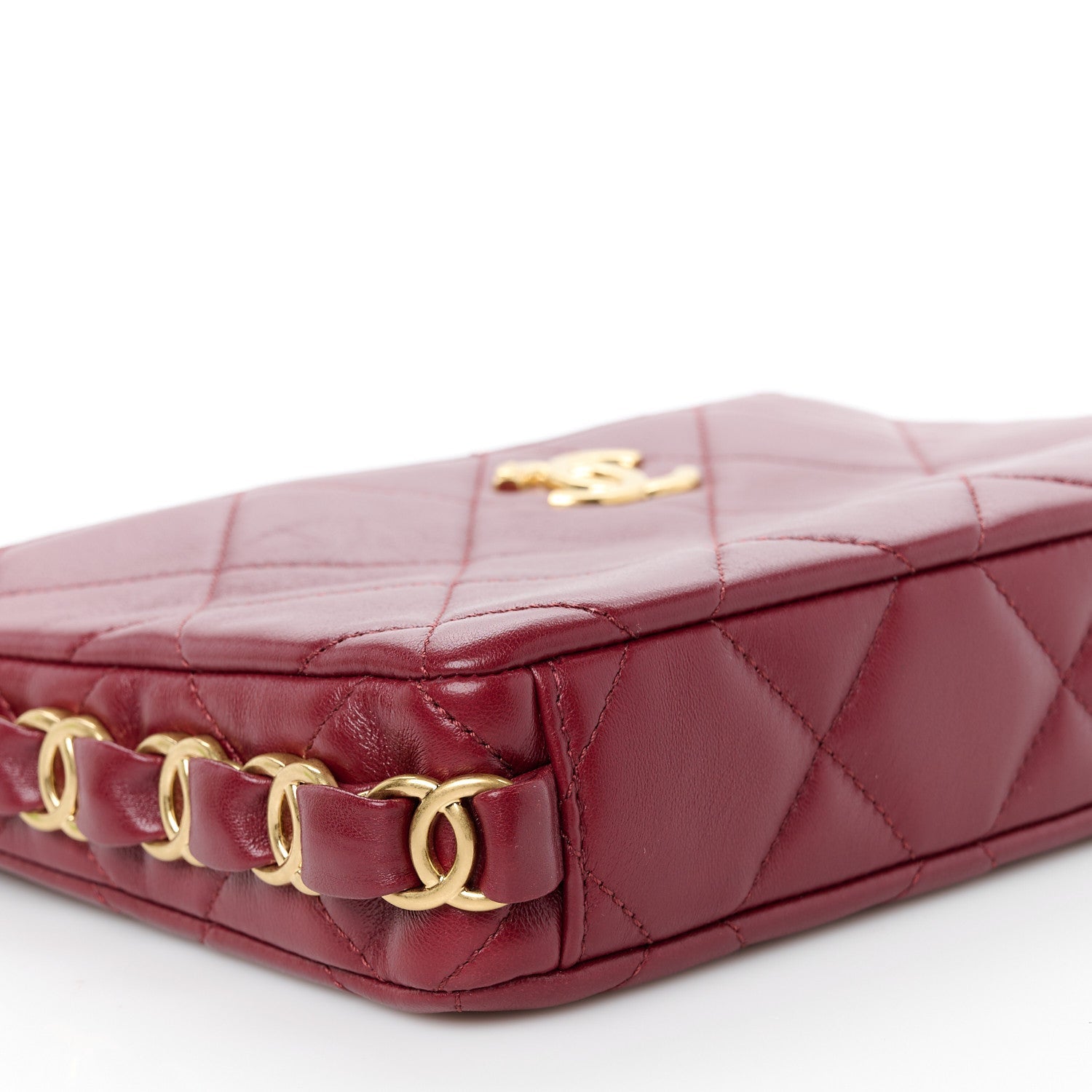 Lambskin Quilted Small CC Links Hobo Burgundy