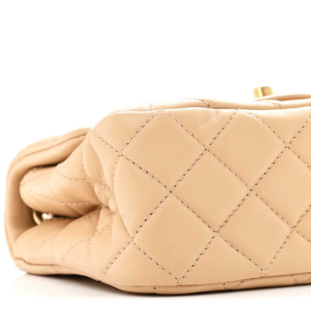 Lambskin Quilted Mini Pearl Crush Flap Beige