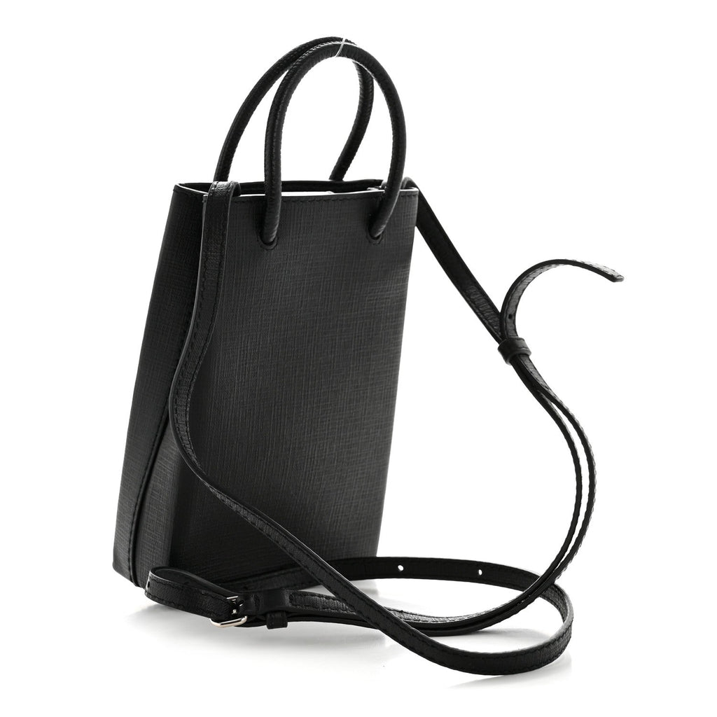 Squared Calfskin Logo Shopping Phone Holder Bag Black