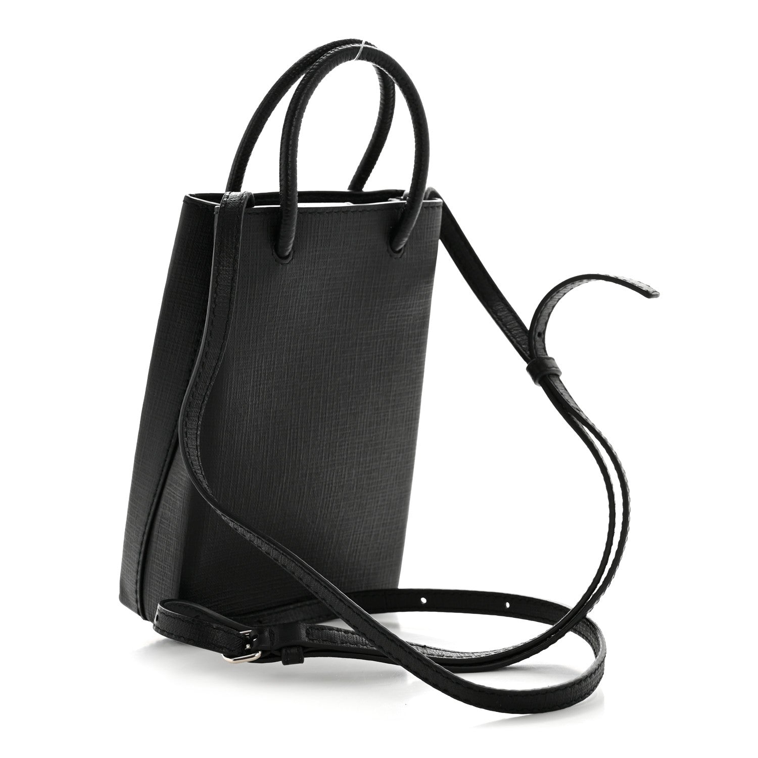 Squared Calfskin Logo Shopping Phone Holder Bag Black