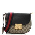 GG Supreme Monogram Web Medium Padlock Messenger Shoulder Bag Black