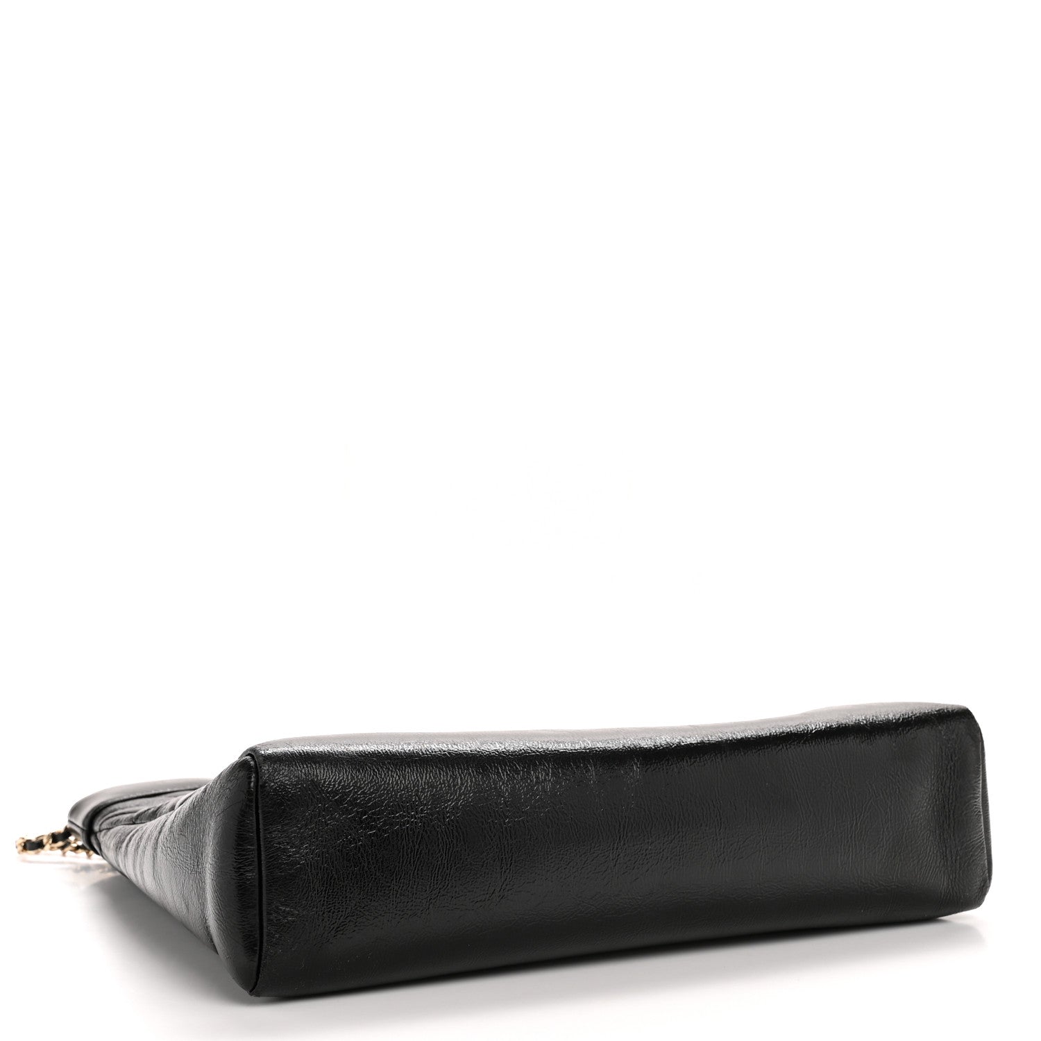 Shiny Crumpled Calfskin Quilted Small 31 Shopping Bag Black
