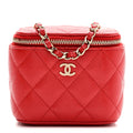 Caviar Quilted Mini Vanity Case With Chain Red