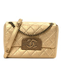 Metallic Aged Calfskin Quilted CC Square Flap Light Gold