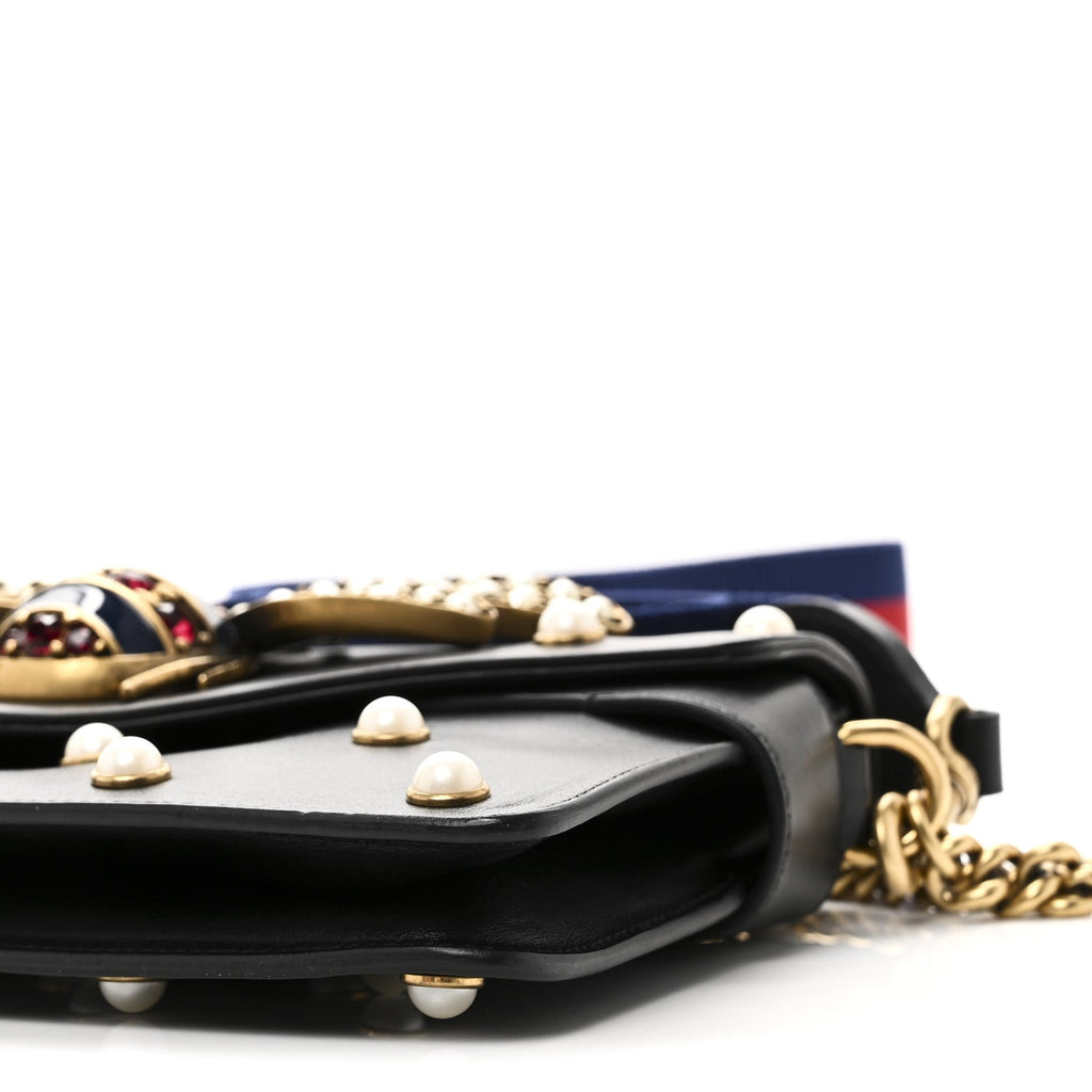 Nappa Pearl Studded Mini Queen Margaret Broadway Shoulder Bag Black