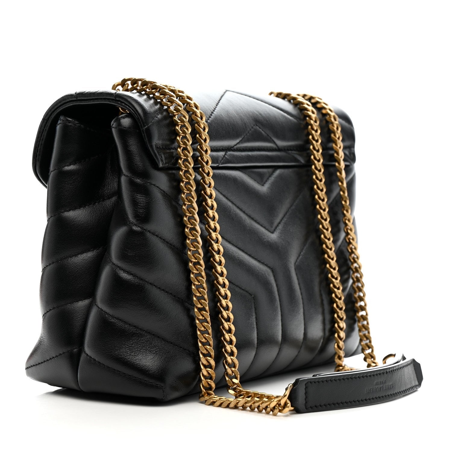 Calfskin Y Quilted Monogram Small Loulou Chain Satchel Black