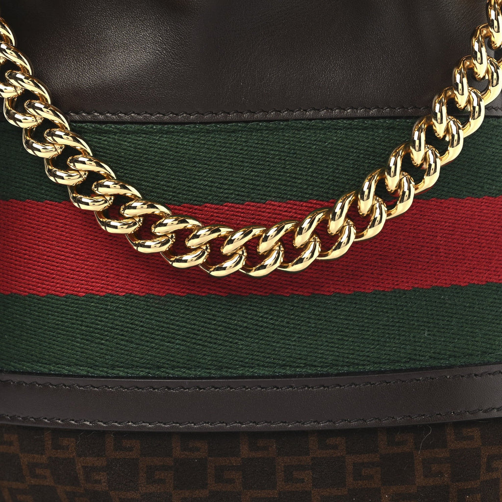 Suede Calfskin Web G Logo Bucket Bag Dark Brown