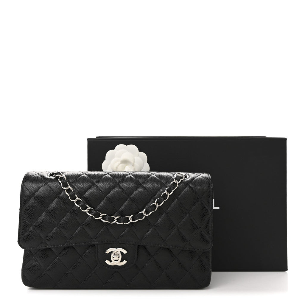 Caviar Quilted Medium Double Flap Black