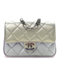 Gradient Metallic Calfskin Quilted Clutch Silver Blue Yellow Purple